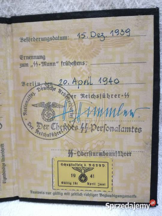 Legitymacja SS ze zdjęciem III Rzesza Kraków