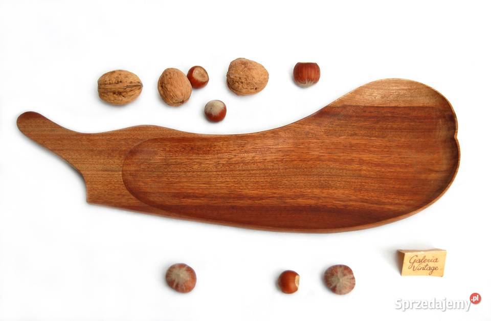 Rzeźbiona patera bakłażan drewno teak lata 70 Lublin