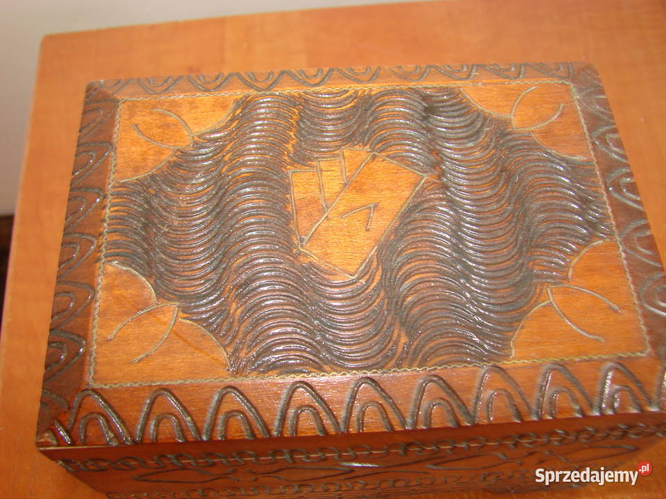pudełko na karty drewniane PRL pomorskie