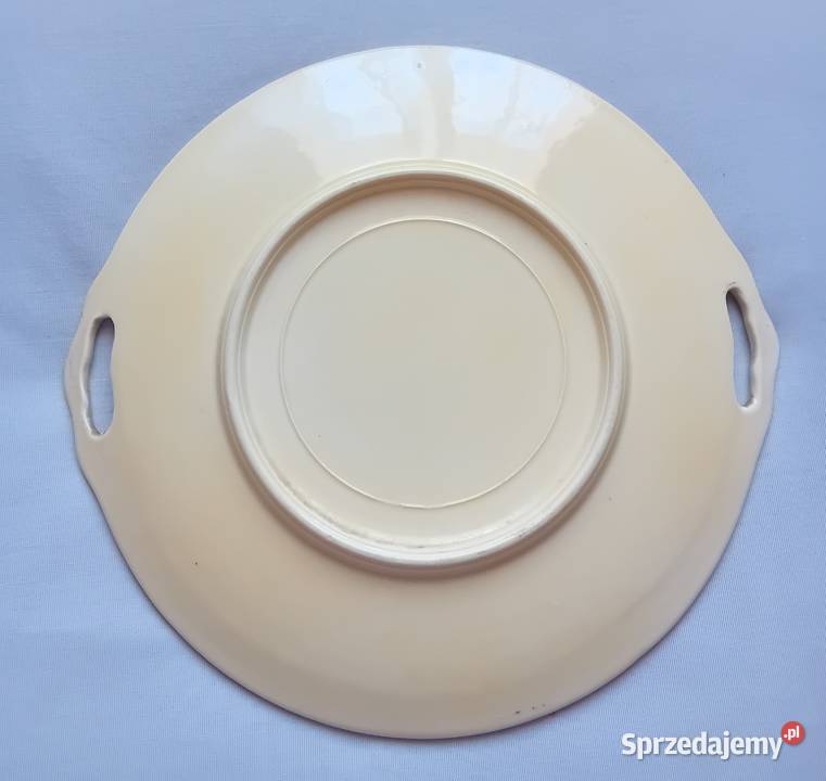 Secesyjna fajansowa patera ręcznie malowana Porcelana i szkło wielkopolskie Koźminek