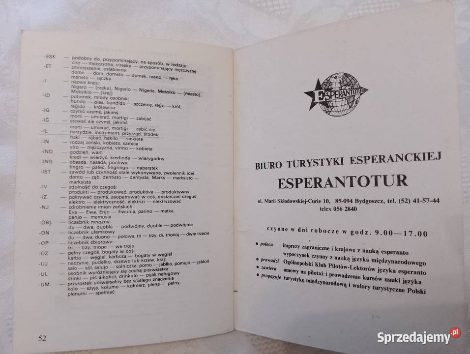 Turystyczny SŁOWNICZEK polsko esperancki Rok wydania 1988 wielkopolskie