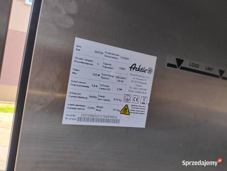 Szafa chłodnicza gastronomiczna 2drzwiowa 1300L wielkopolskie Słupia Kapitulna