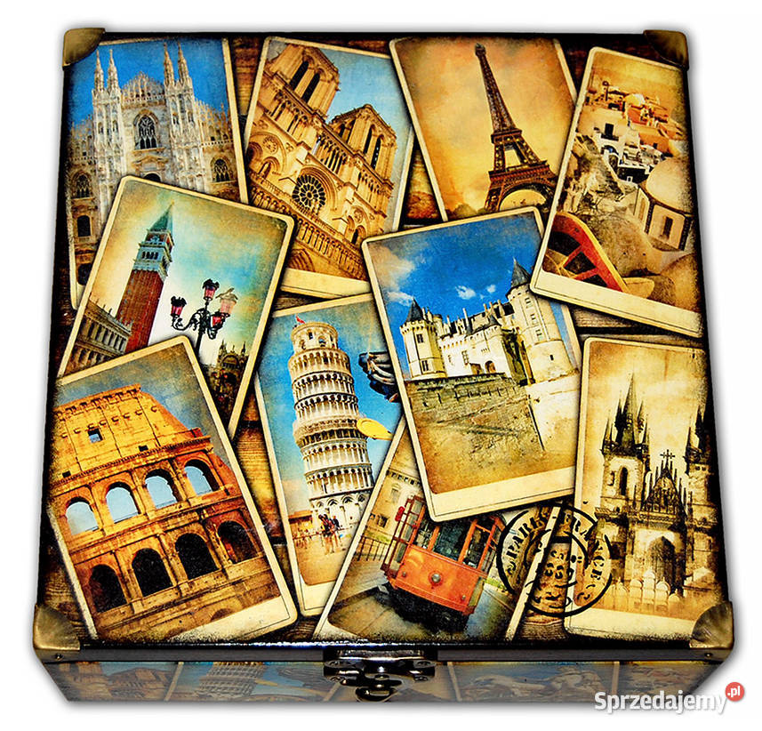 duża SZKATUŁKA pudełko drewniane TRAVEL 22x22 Bydgoszcz sprzedam