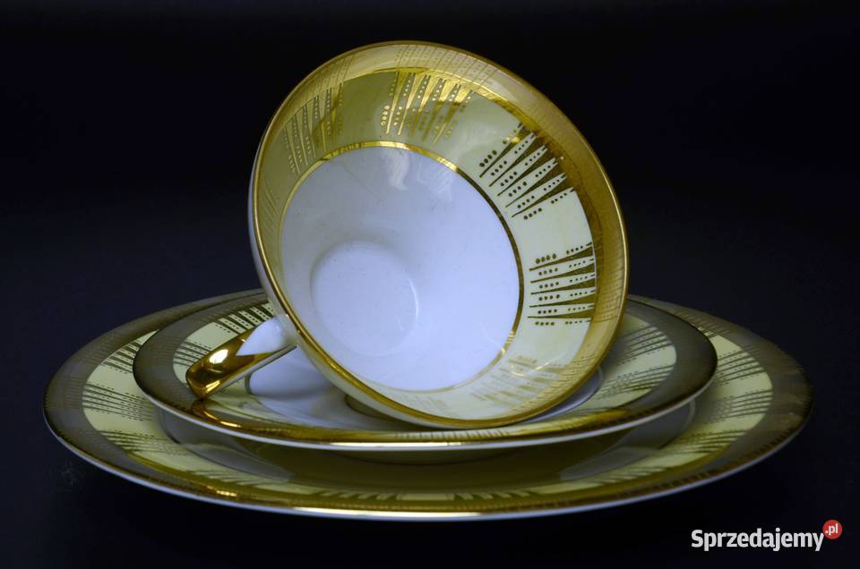 Trio śniadaniowe lata 30 XX w Hutschenreuther Porcelana i szkło Legnica