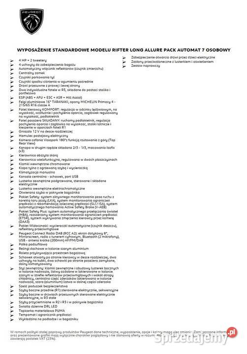 Peugeot Rifter Long Allure 7 osobowy bogate Kraków