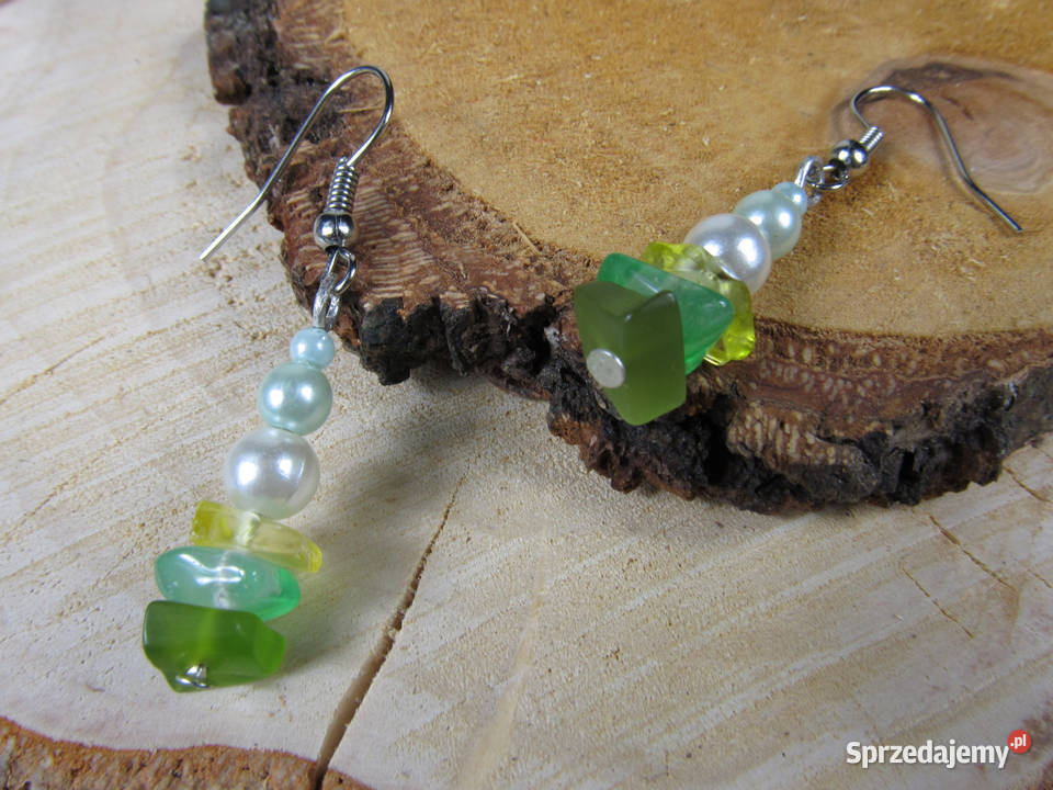 Naszyjnik kolczyki zestaw kamyki żółty zielony Katowice