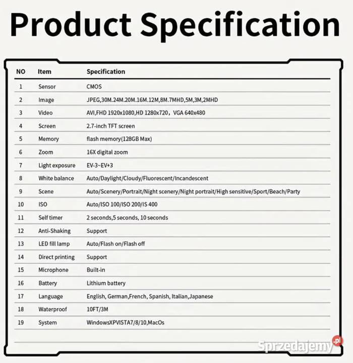 PODWODNY APARAT WODOODPORNY 16X 27K ZOOM kolor Kościerzyna