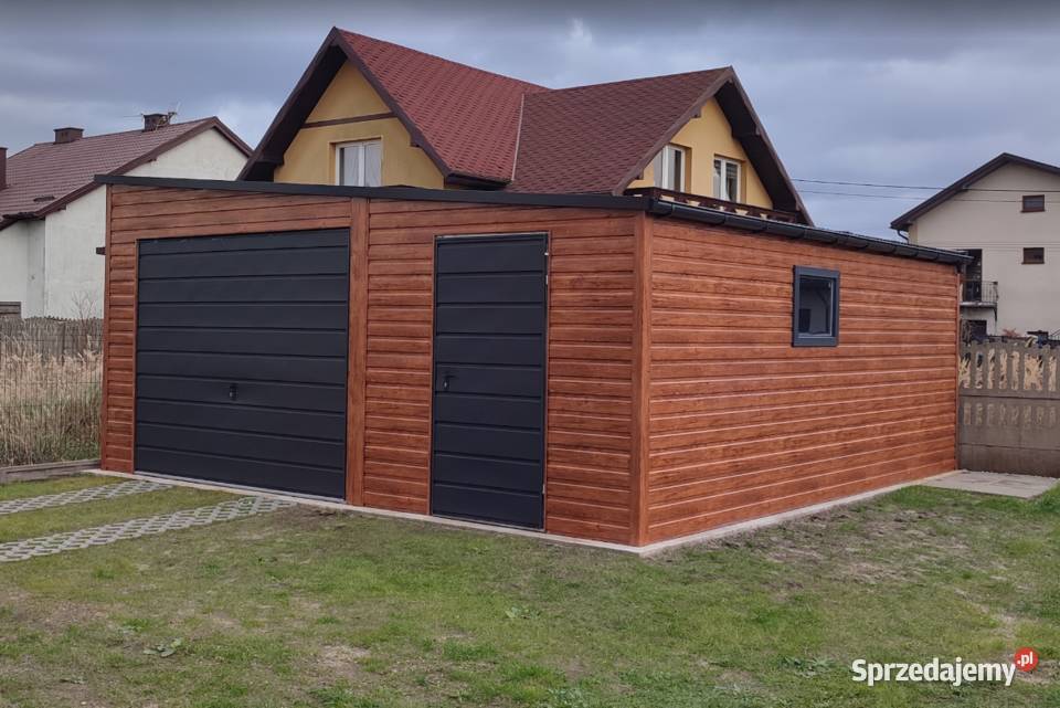 Garaż Blaszany spad na bok 6x7 drewnopodobny