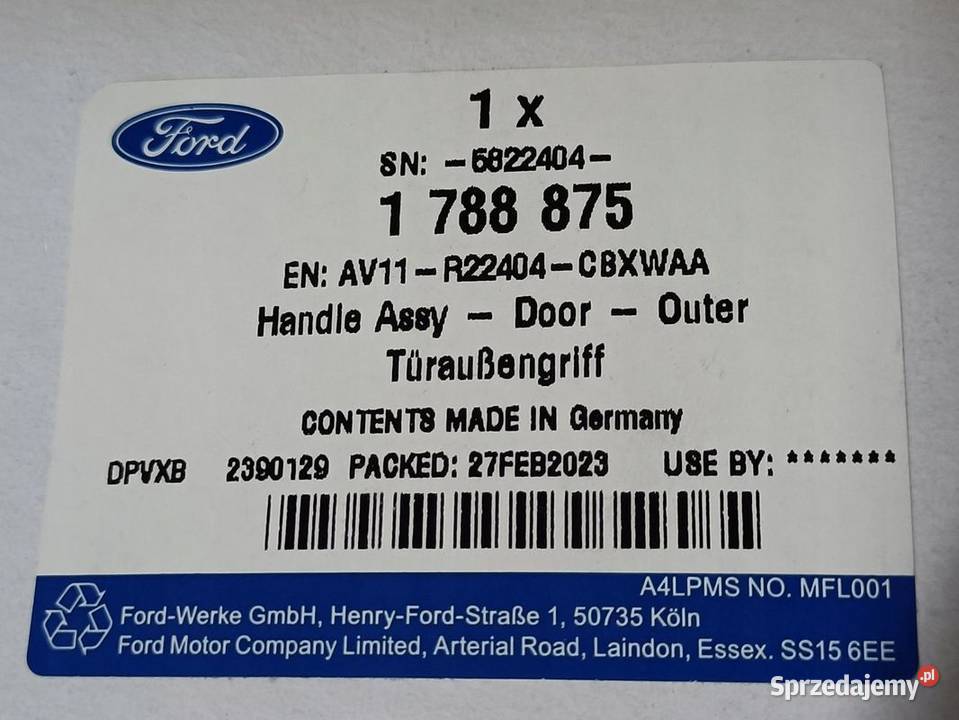FORD FIESTA MK7 KLAMKA DRZWI PRAWY PRZÓD Pleszew