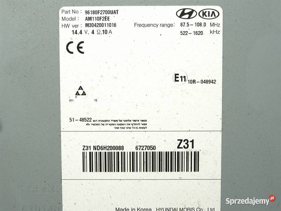 RADIO HYUNDAI ELANTRA VI 96180F2700 ODTWARZACZ