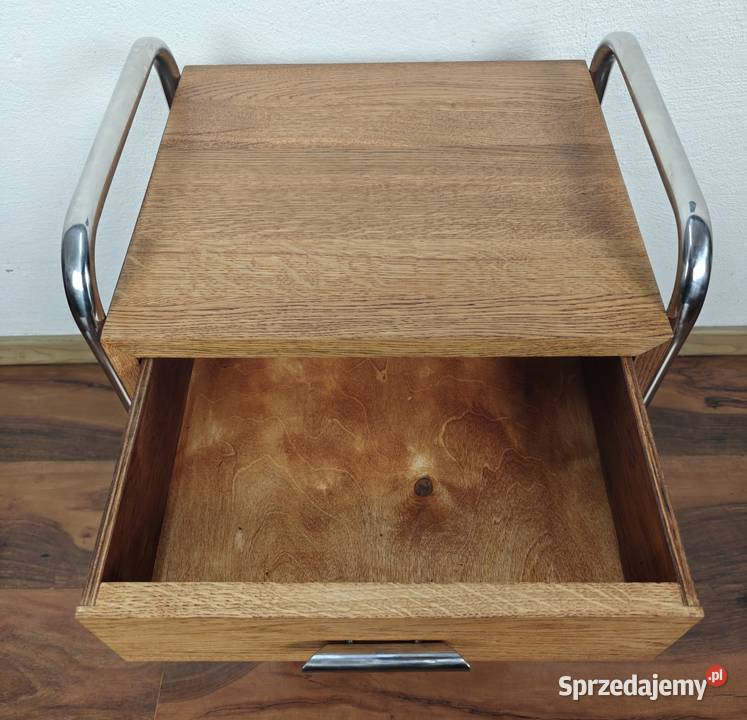 Szafka nocna lity dąb chrom teak Bauhaus Art
