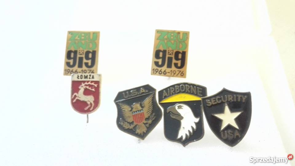 Pięć wpinek różnych USA Łomża GIG Airborne 30 sprzedam