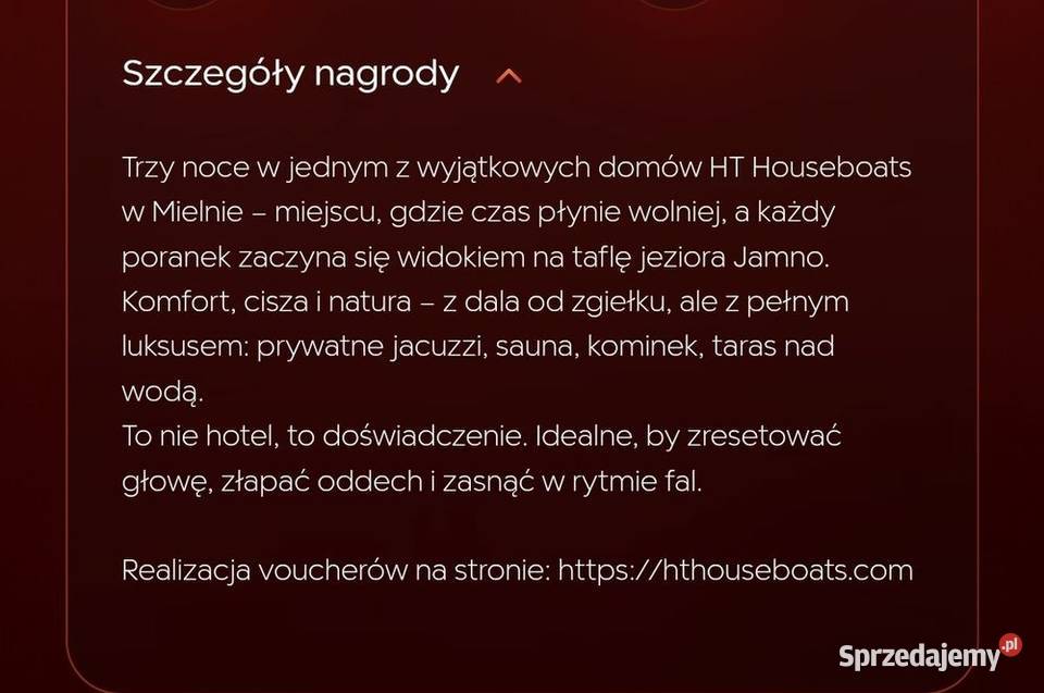 Voucher 3500 domki na wodzie HT Houseboats sprzedam