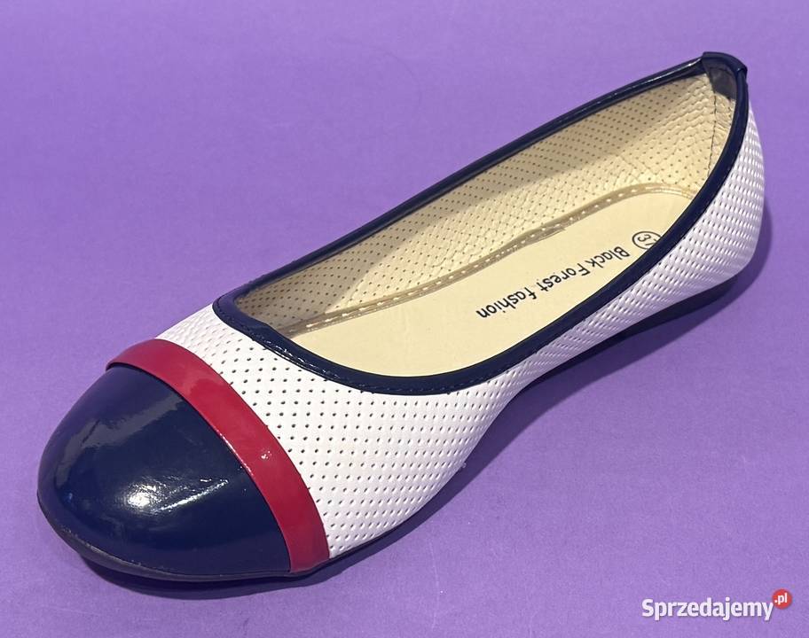 Białe baleriny z granatowym czubkiem rozmiar 37 Żyrardów