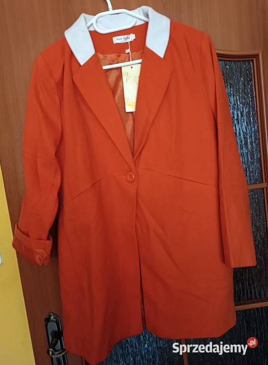 Płaszcz pomarańczowy na jeden guzik wiosenny Cieszyn sprzedam