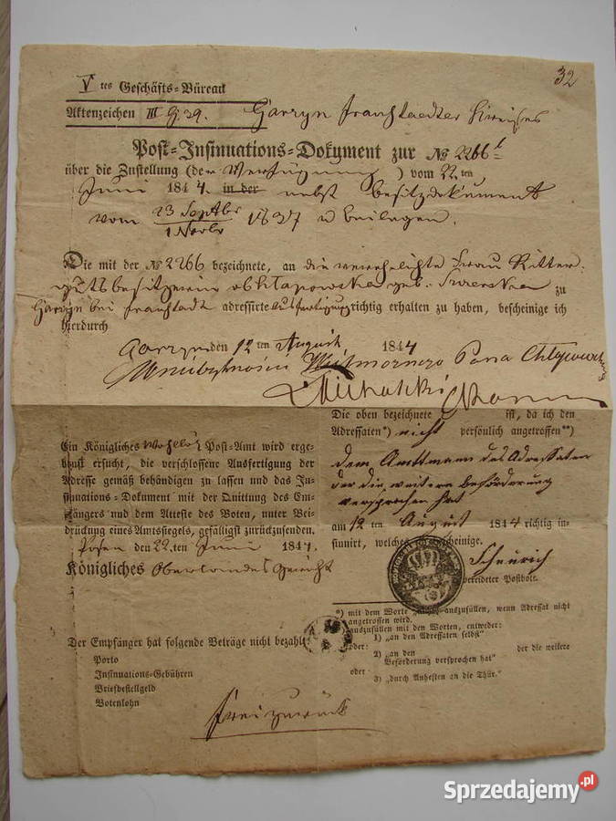 Górzyn Garryn Fraustadter Kreises stary dokument mazowieckie Warszawa