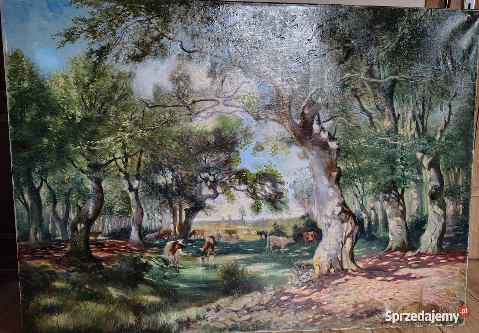 Olbrzymi stary epokowy obraz olejny Kartuzy sprzedam