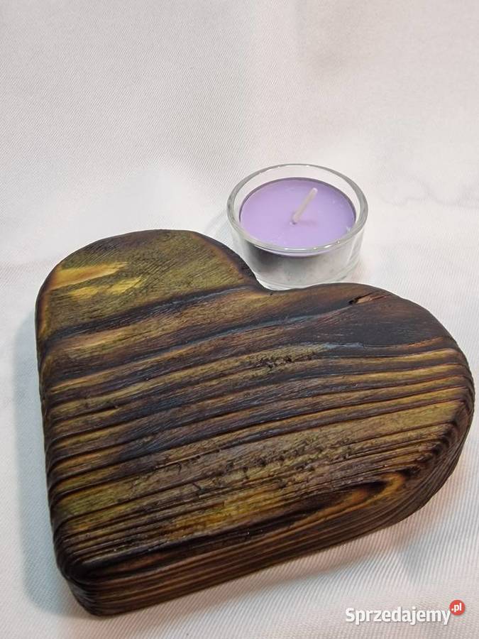 Świecznik drewniany serce mchowy na tealight Sępopol