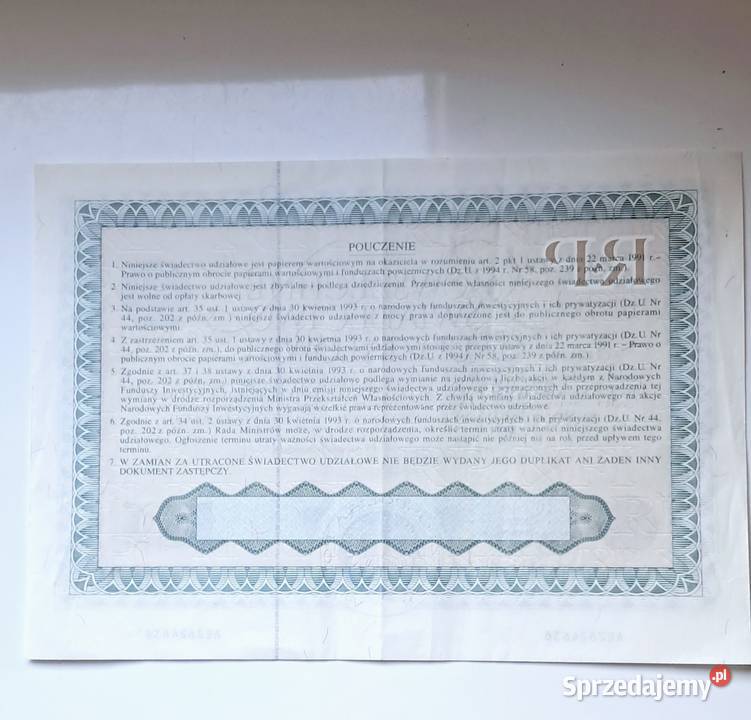 Powszechne Świadectwo Udziałowe 1995 Poznań