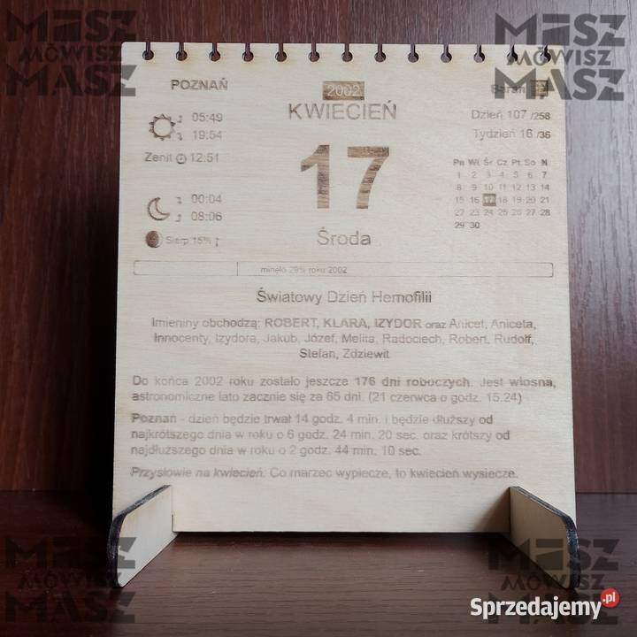 Kartka z kalendarza 17 drewno 18 40 50urodziny sprzedam