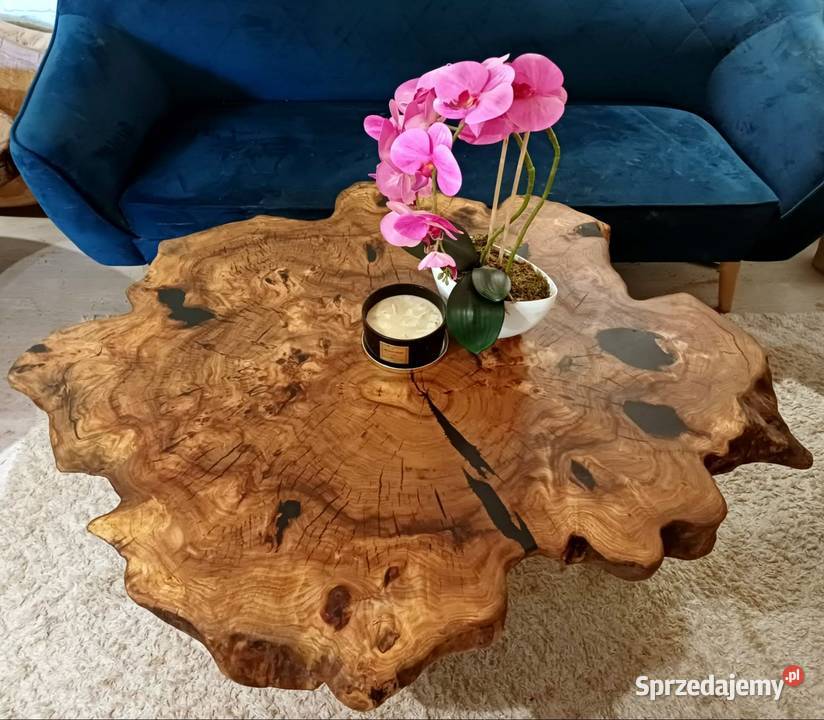Stolik kawowy 117x100 PIĘKNY OKAZ LIVE EDGE Śrem