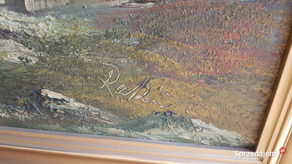 Stary duży obraz olejny pejzaż górski sygnowany Antyki, Sztuka, Kolekcje Dąbrowa Górnicza