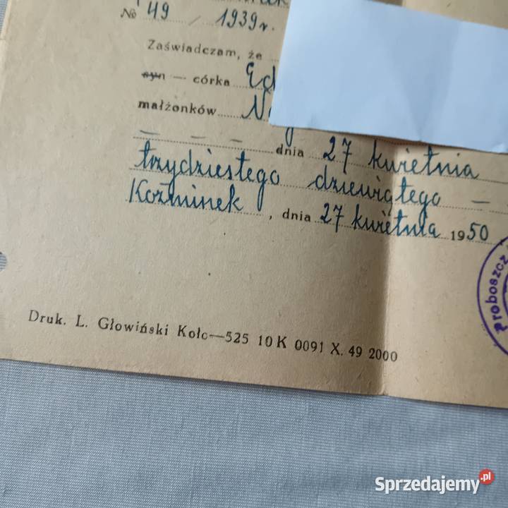 Wyciąg aktu urodzenia 1950 r sprzedam