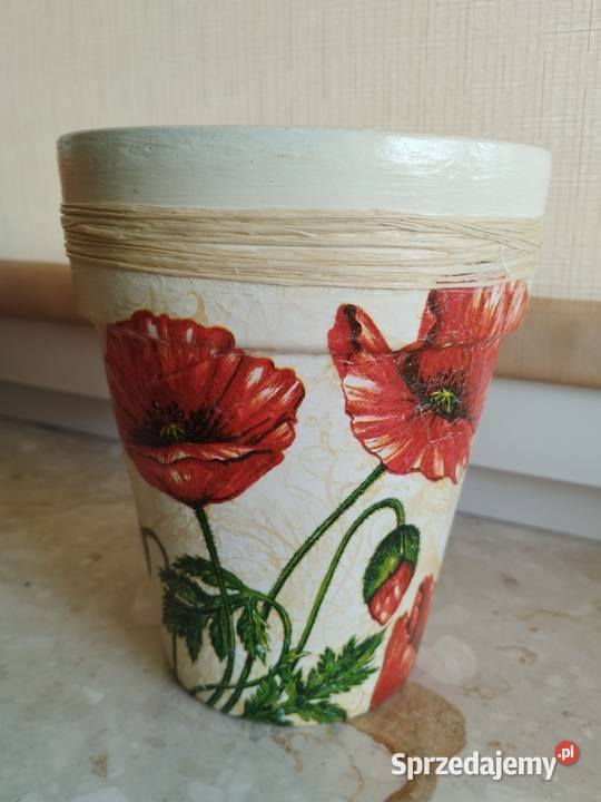 Doniczka ceramiczna malowana czerwone maki 175