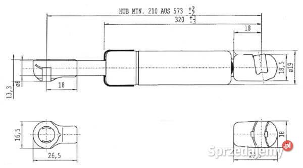 Sprężyna gazowa L573 mm 500N Stabilus CA8127KE Rolnictwo