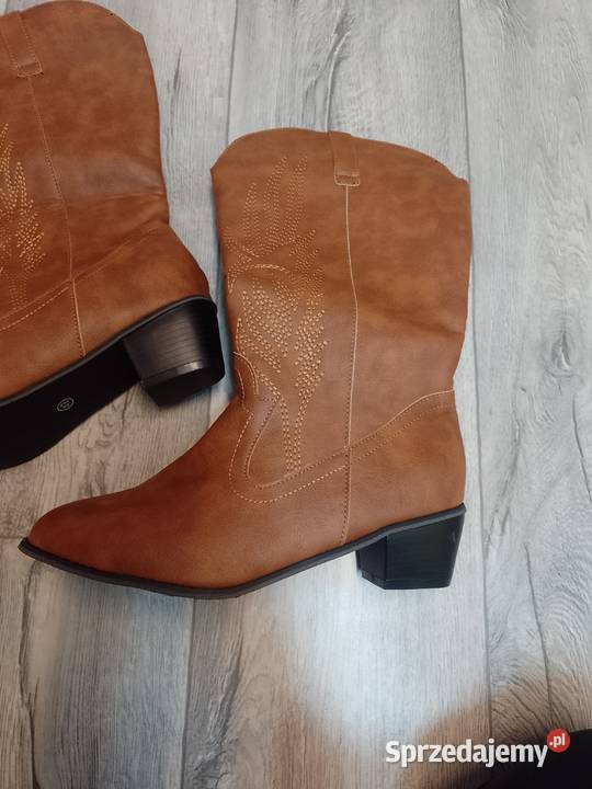 4142 Brązowe wyszywane Kozaki kowbojki NOWE 26.5cm Kozaki Kraków