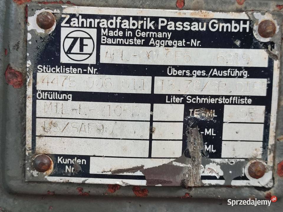 Most napędowy ZF APL 2000F6 6219 Fendt 512 Wilkowo sprzedam