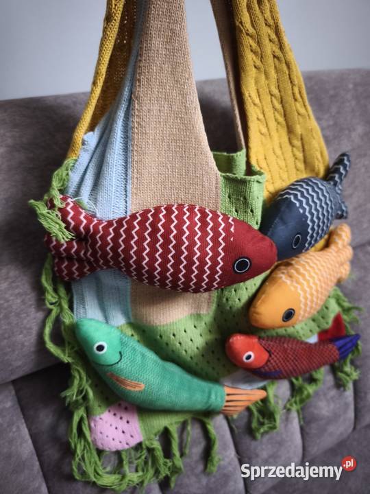 Duża boho torba z rybkami shopper na ramię plaża 34cm Ustroń