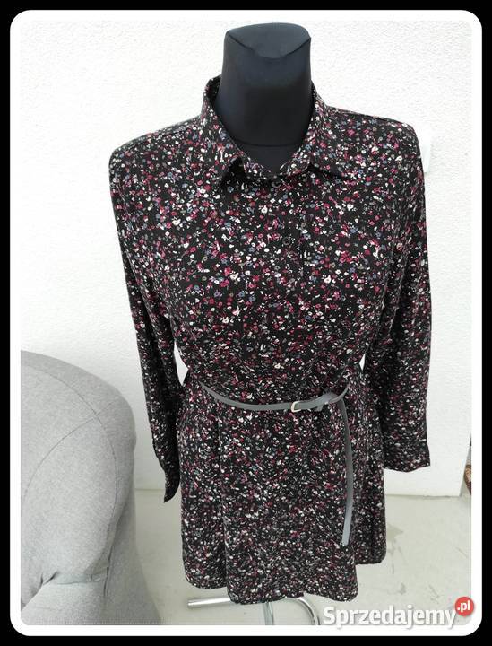 Janina czarna sukienka w drobne kwiatki 42 XL