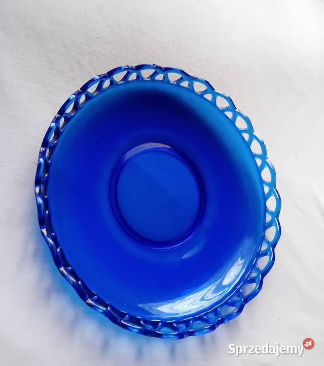 Kobaltowa miska z ażurowym obrzeżem Glaswerk Koźminek sprzedam