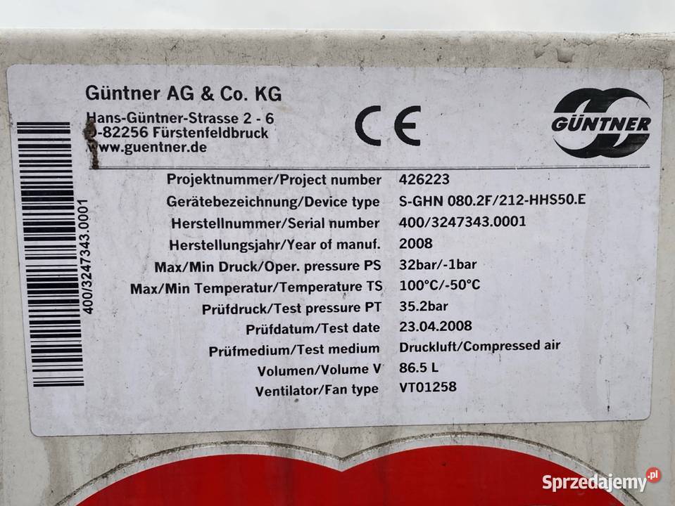 Parownik chłodnica powietrza Guntner 50 kW Wałsnów
