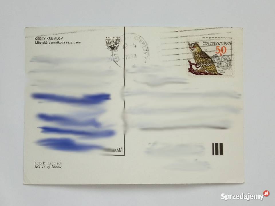 Pocztówka Czeski Krumlow z 1990r Znaczek Dąbrowa Górnicza