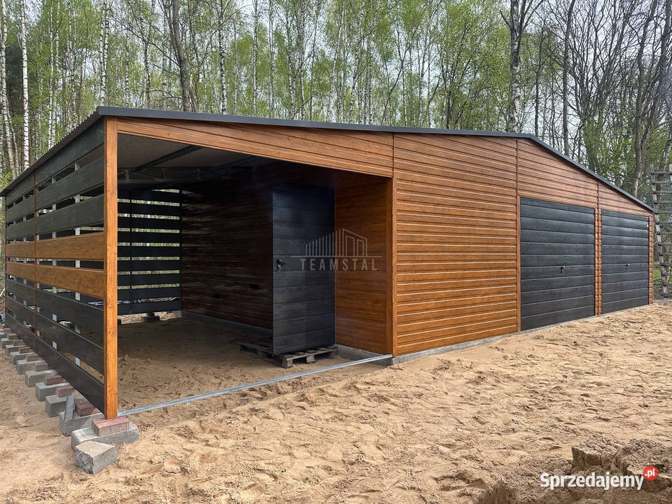 Garaż blaszany 105x6m wiata 45m 2x brama uchylna Jarocin