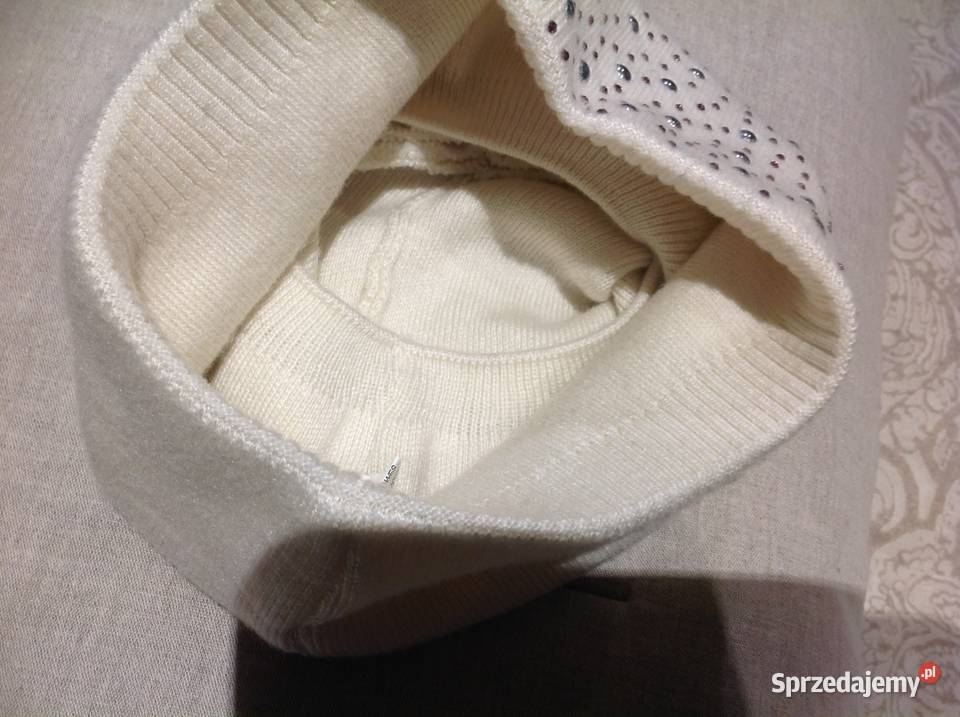 Biała Czapka Damska uniwersalny Kaszmir NOWA