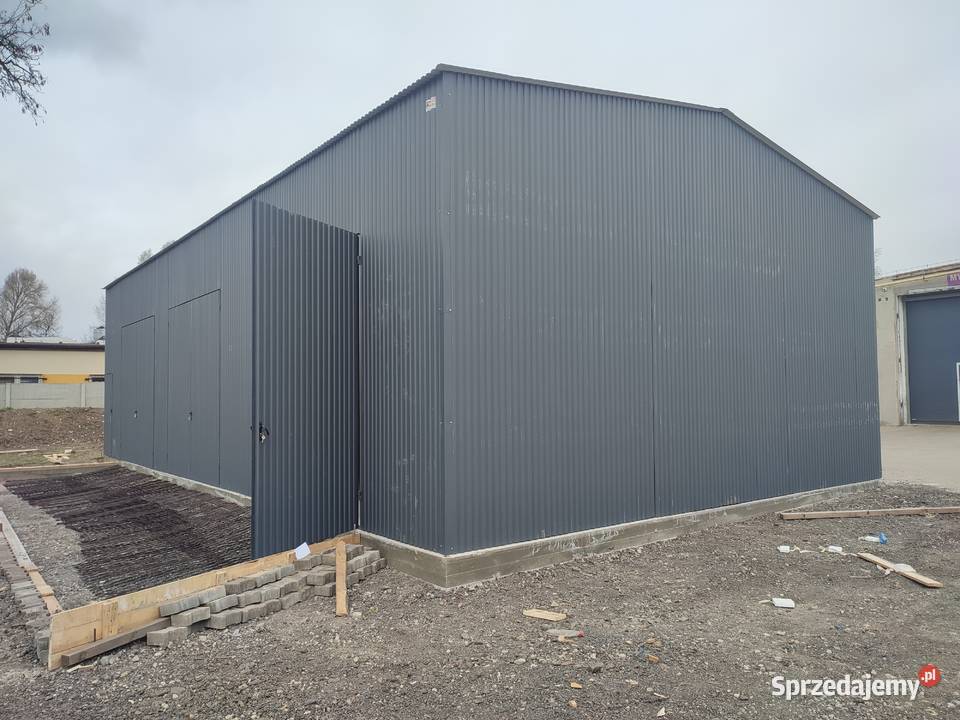 Garaż blaszany Grafitowy z zadaszeniem boczn Jawor