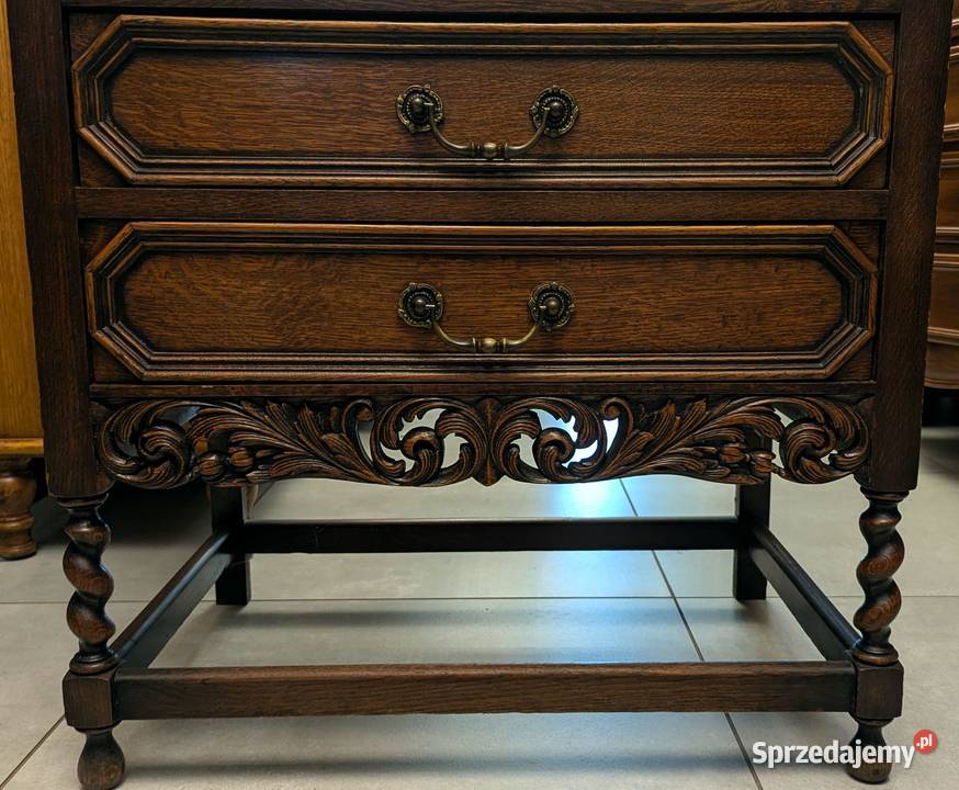 Piękna ciemna dębowa bogato zdobiona komoda Dąbrowa Górnicza