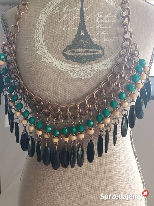 BIŻUTERIA NASZYJNIK etniczny z zielonym Zamość