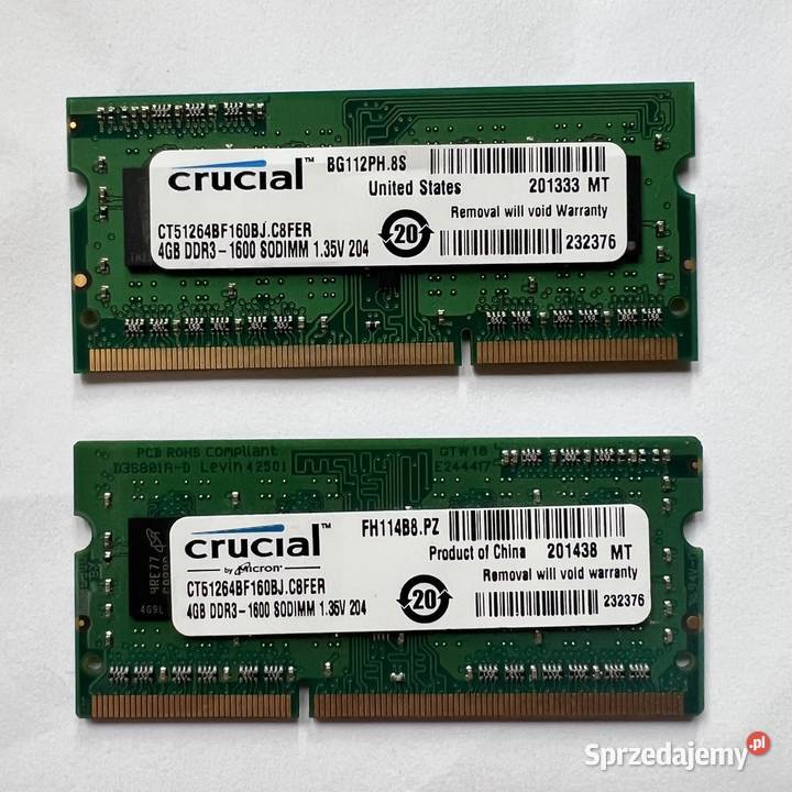 Pamięć RAM 8GB 2x4GB Crucial DDR3 4GB1600 CL11 Pamięci podkarpackie Rzeszów