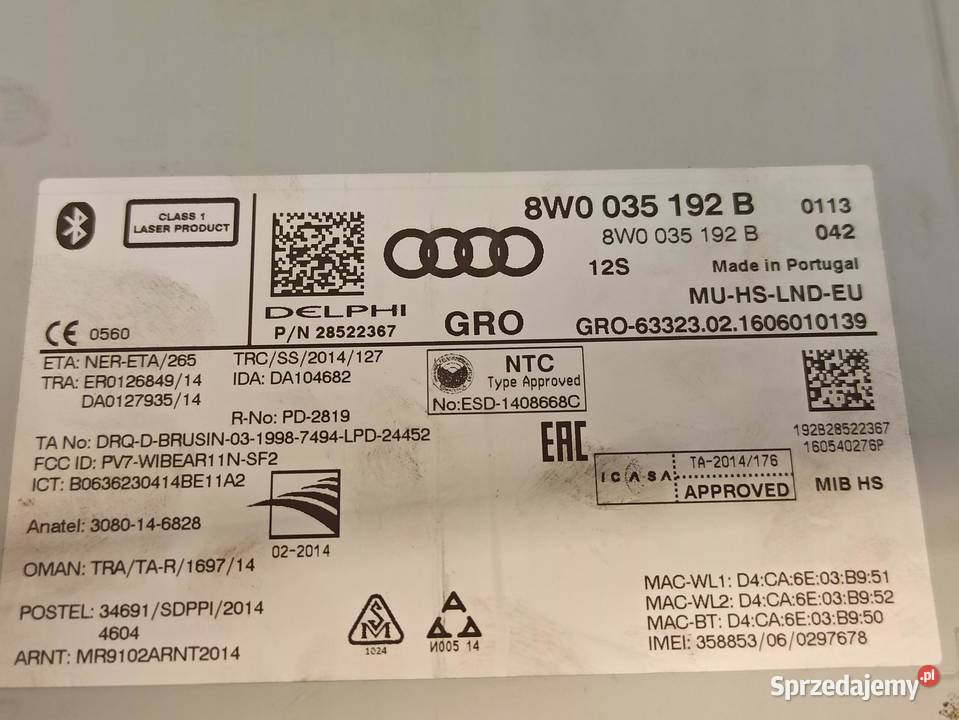 AUDI A4 B9 A5 8W CZYTNIK NAWIGACJIA 8W0035192B
