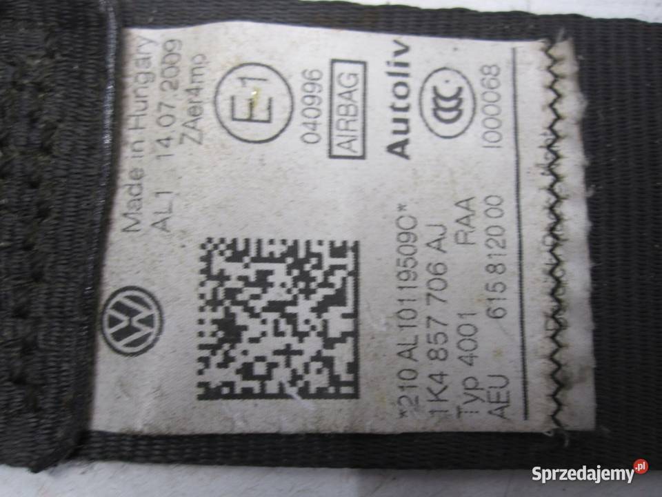 VW GOLF VI 10r pas bezpieczeństwa prawy przód świętokrzyskie Kielce