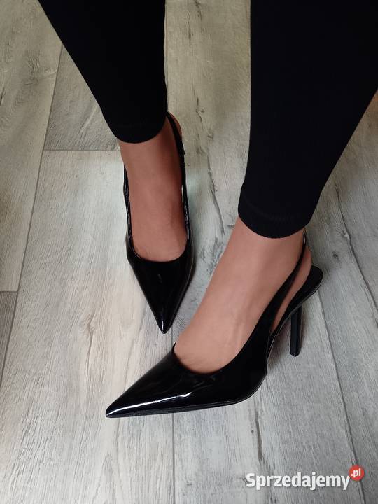 41 Czarne czółenka Szpilki wieczorowe z odkrytą Czółenka Kraków