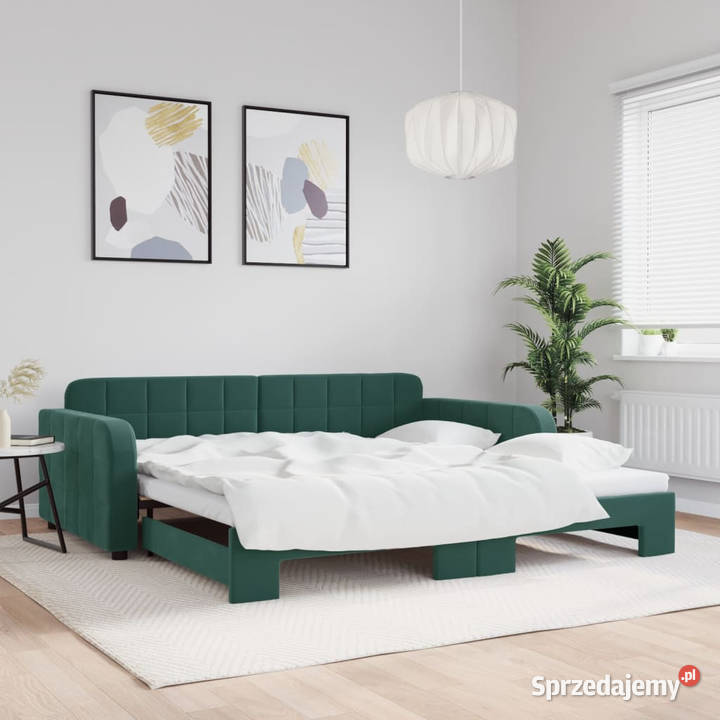 Sofa rozsuwana ciemnozielona aksamit 100x200 110cm Warszawa