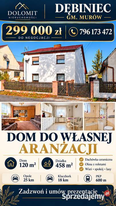 Dębiniec dom 120 m do własnej aranżacji lasów dachówka opolskie
