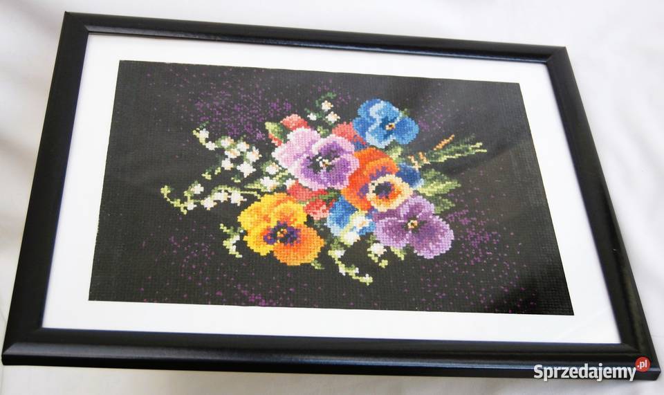 Bratki i konwalie bukiet obraz haftowany Lublin