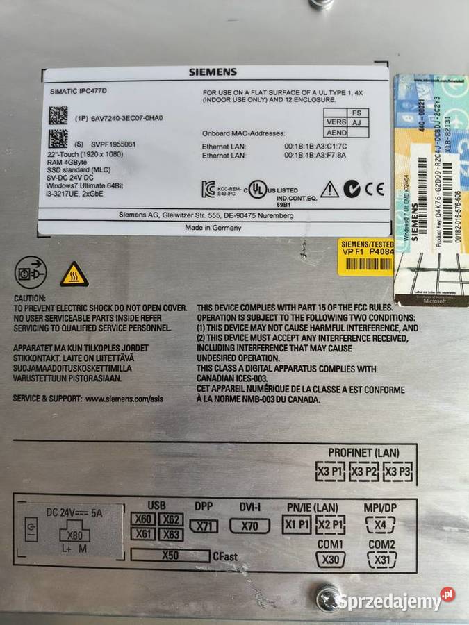 Panel Siemens SIMATIC IPC477D Bolesławiec