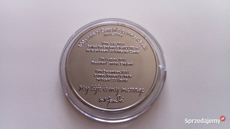 Moneta medal Mahatma Gandhi 1914 2014 Droga do Mosina sprzedam
